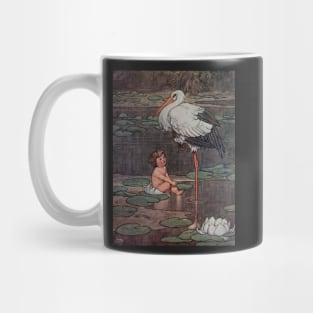 Baby and Stork Vintage Fairy Tale Illustration Mug